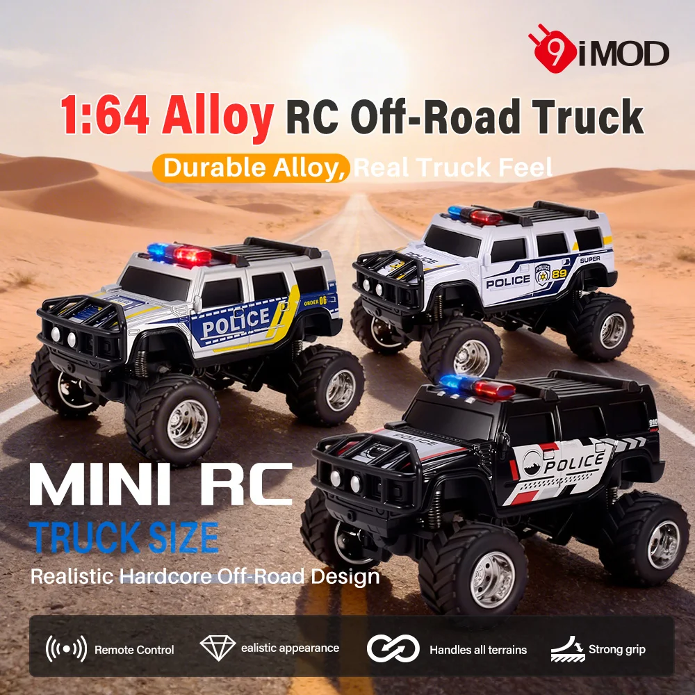 

Радиоуправляемая полицейская машина 9imod RC 2.4G с управлением через приложение, внедорожный грузовик со светом, звуком, подвеской, вседорожными шинами и прицепом для детей
