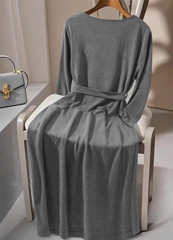 فستان خريفي أنيق بأكمام طويلة وحزام للنساء، مزاج عصري وبسيط، فستان على شكل حرف A بقصة ضيقة #2