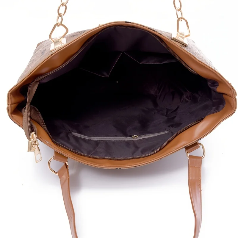 6pcs Women Retro Letter Print Shoulder Bag Suit Fashion Handbag Wallet Key Bags Multifunctional Storage Large Capacity Tote Bags