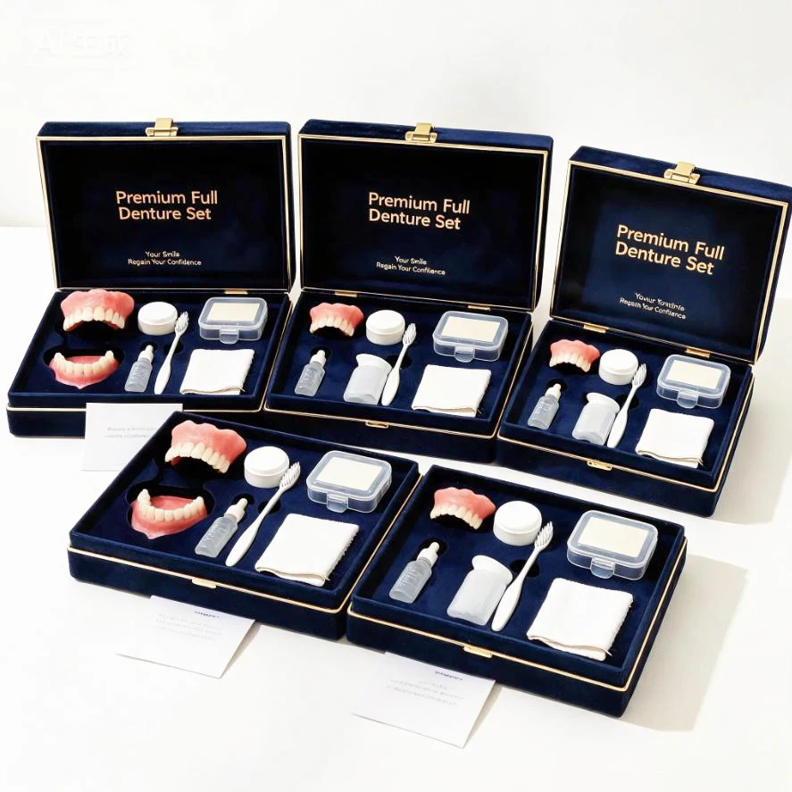 Premium Full Denture Set Silicone Dentures Natural Cosmetic Teeth Kit Realistic Upper Lower Teeth With Cleaning Tools Daily Oral