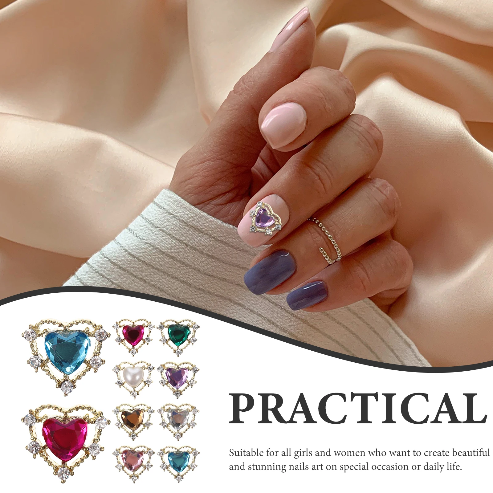 

10 Pcs Heart Shaped Rhinestones Multicolor Nail Art Charms for DIY Manicure Decoration Jewelry Making Craft Supplies Flat Back