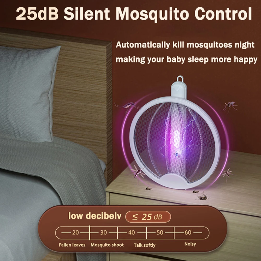 4 IN 1 3000V Foldable Electric Mosquito Racket Wall-mounted Handheld Rechargeable Mosquito Fly Swatter Adjustable Bug Zapper