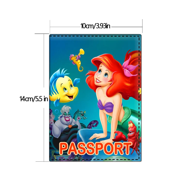 Porta passaporto in pelle PU Tinker Bell Disney The Little Mermaid Cover per custodia per passaporto con portafoglio per biglietti da visita