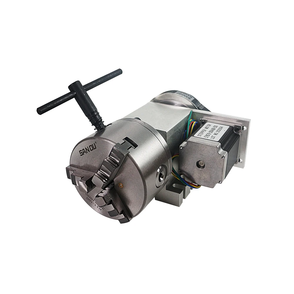 เครื่องซีเอ็นซีแกน4th แกนหมุน100มม. พร้อมหัวจับสำหรับเราเตอร์ CNC เครื่องเจาะแกนหมุนเพลากลวง K5M-6-100มม. 3Jaw ตัวจับ4