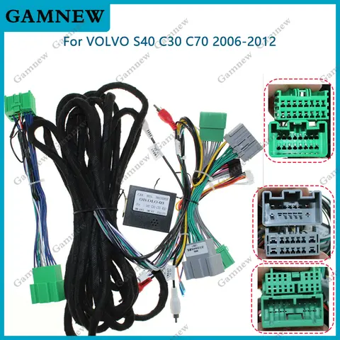 Volvo S40 C30 C70 2006-2012 용 Canbus 박스 디코더가있는 16Pin 차량용 스테레오 와이어 하네스 전원 케이블