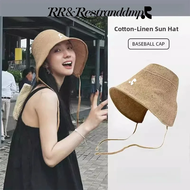 restandrecreation-straw-hat-woven-fisherman's-cap-women's-holiday-beachside-sunshade-large-brim-cotton-cap-for-spring