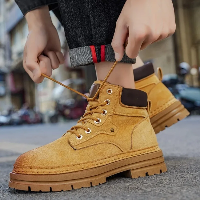 

Модные мужские ботинки, весенние удобные кожаные туфли на платформе, мужские трендовые коричневые нескользящие рабочие ботинки для мужчин, повседневная обувь, ковбойские сапоги