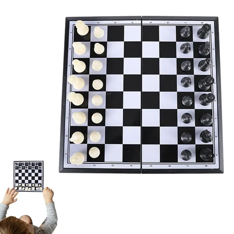 Folding Chess Board Folding Handcrafted Portable Travel Chess Game Crafted Chesspiece Handmade Storage Slots Travel Toy Set For