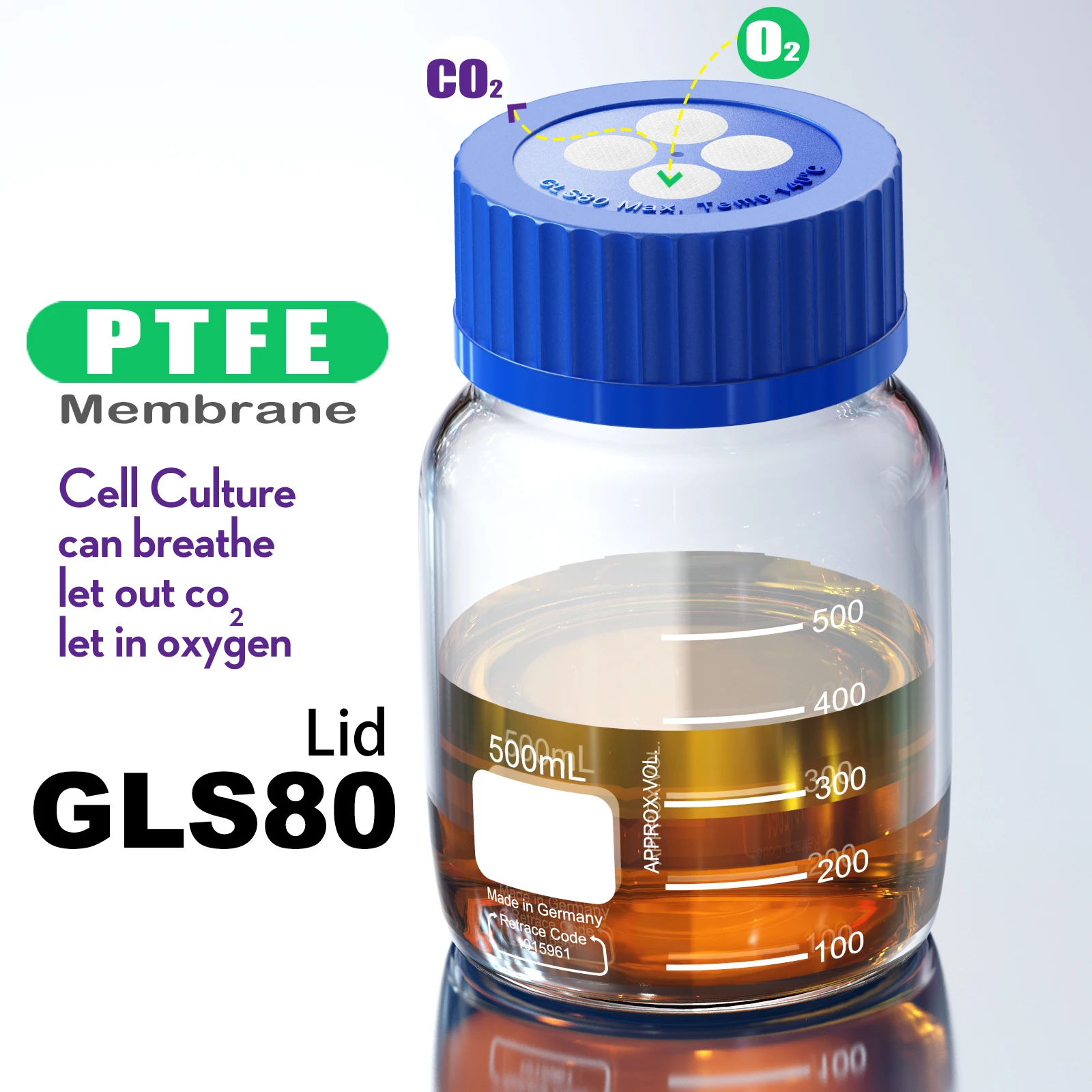 가스 여과용 PTFE 멤브레인 포함 나사 캡, GL80, 20mm 직경, 랩 미디어용 실링 링 포함 액체 미디어 캡, 2 개