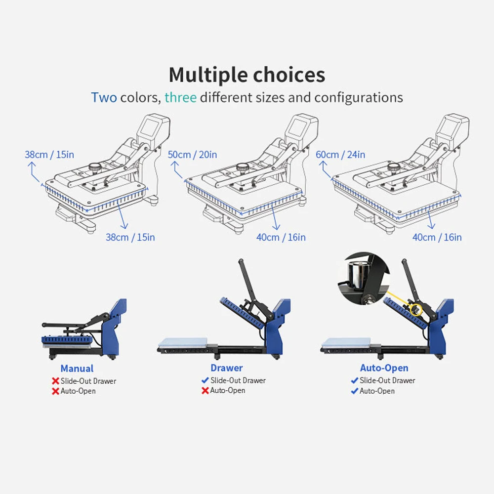 BestSub Wholesale 16x24 16x20 15x15 Sublimation Slide Out Drawer Flat T shirt Printing Heat Press Transfer Machine