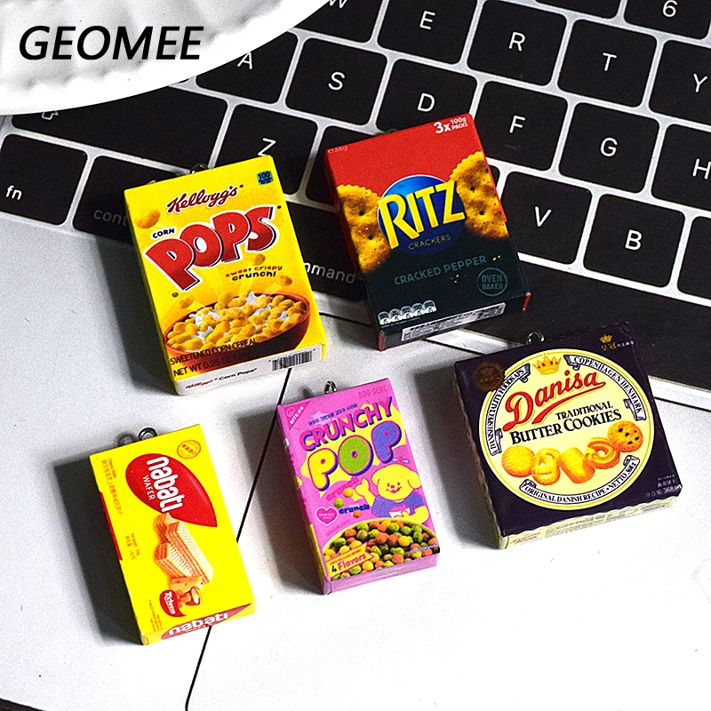 10pcs Simulation Cookie Biscuit Resin Charms Funny Cute Snack Bag Keychains Pendant Diy Earring Jewelry Make