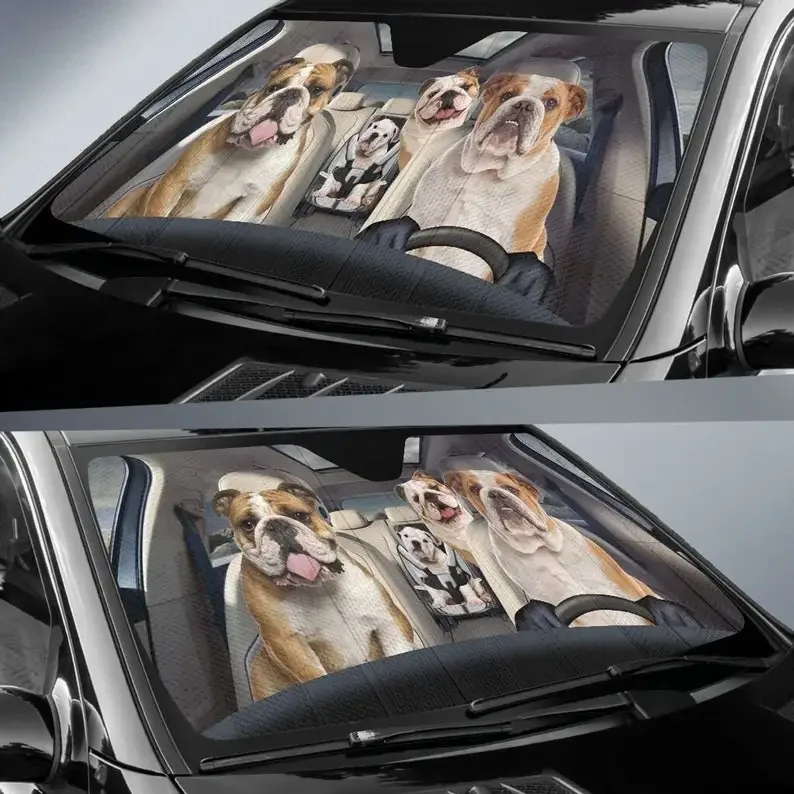 Parasol con patrón de Animal personalizado para coche, accesorio divertido de Bulldog para conductor seguro, regalo personalizado