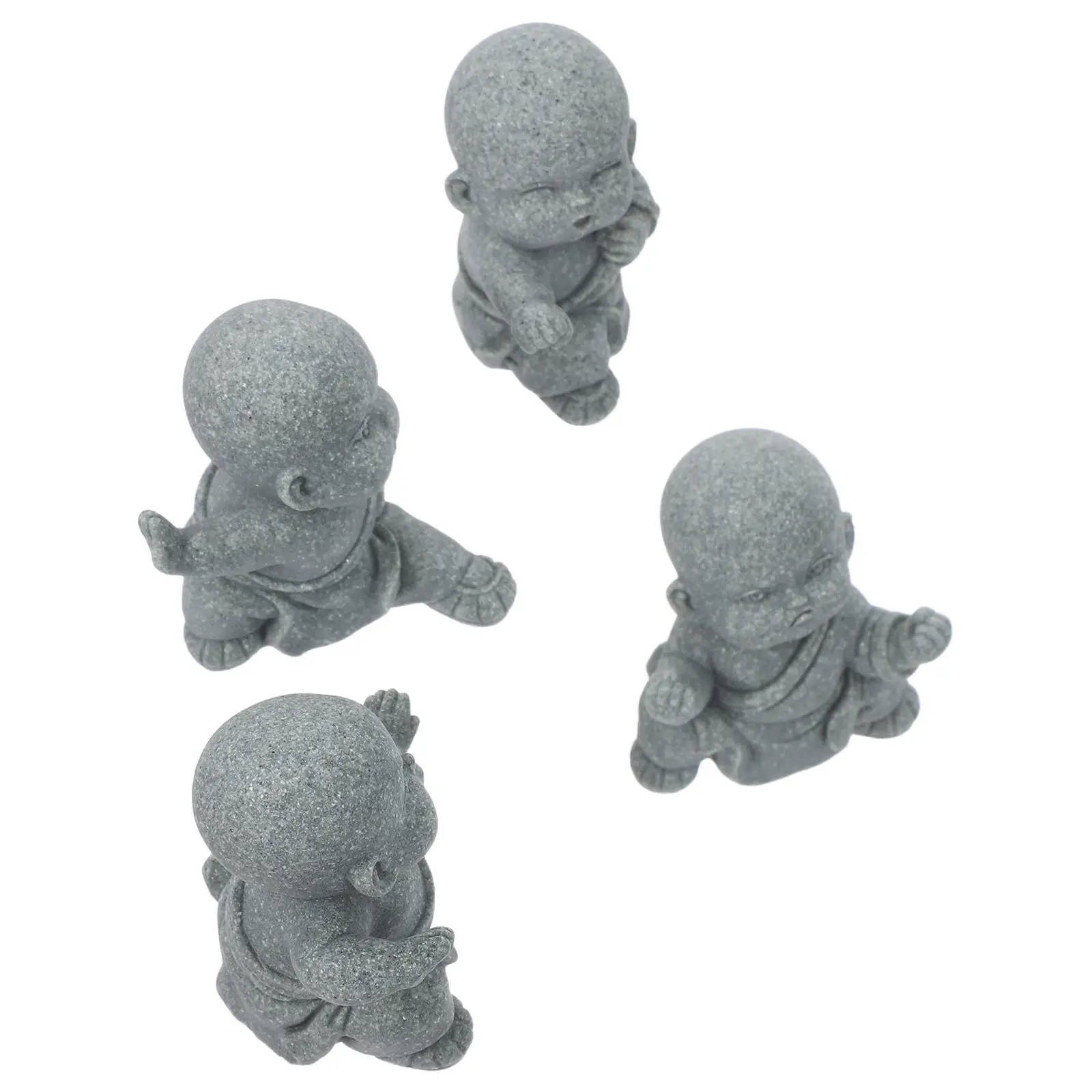 Meditating Monk Statues 4 Piece Set Small Sandstone Sculptures for Home Office Zen Garden Decor