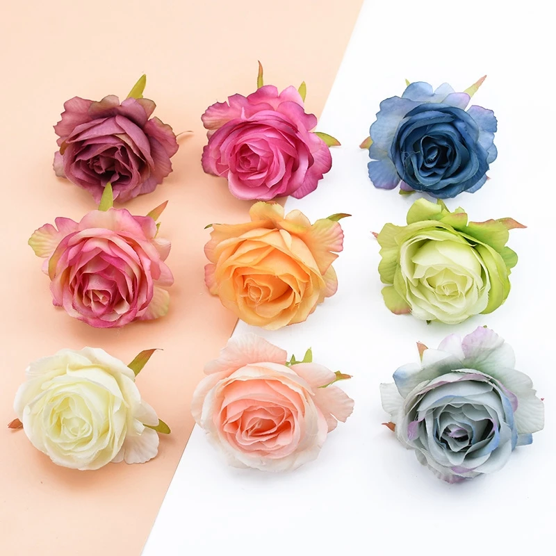 10Pcs Artificial Flowers Silk Roses Head Home Wedding Decoration Garland Palnts Wall Christmas Diy Scrapbooking Craft Supplies