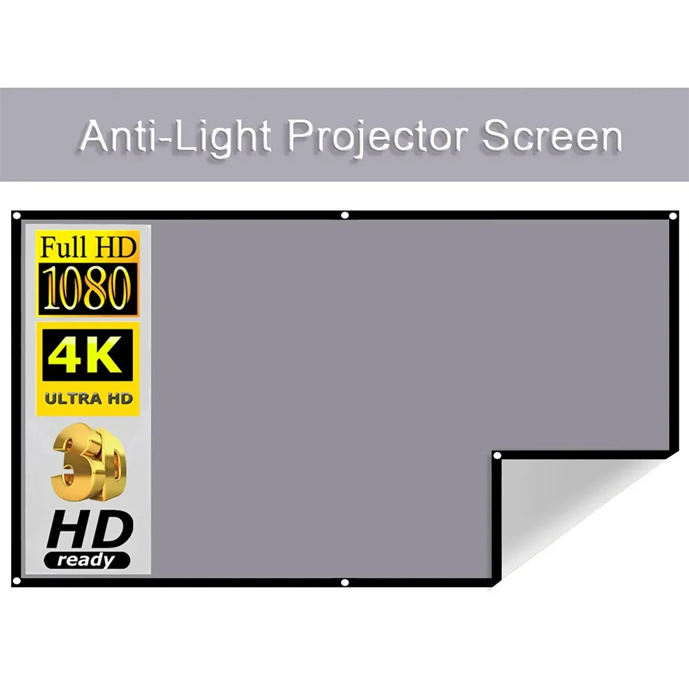 2025 Projector Screen 84-130 Inch Metal Grey Anti-Light 16:9 Portable Black Border With Holes Home Outdoor Projection Screen