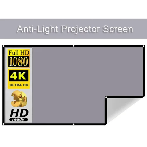 Pantalla de proyector 2025 de 100-133 pulgadas, Metal gris, antiluz, 16:9, borde negro portátil con agujeros, pantalla de proyección para el hogar y al aire libre