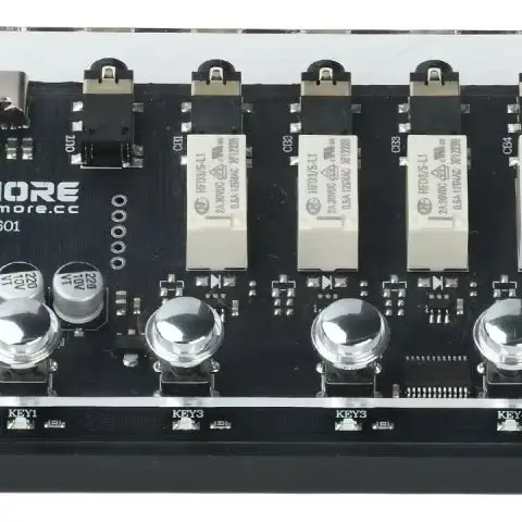 4-in-1-out 3.5mm AUX Audio Switcher, Type-C 5V Powered, Magnetic Latching Relay, for PC, Console, TV, Phone, MP3 & Amp.