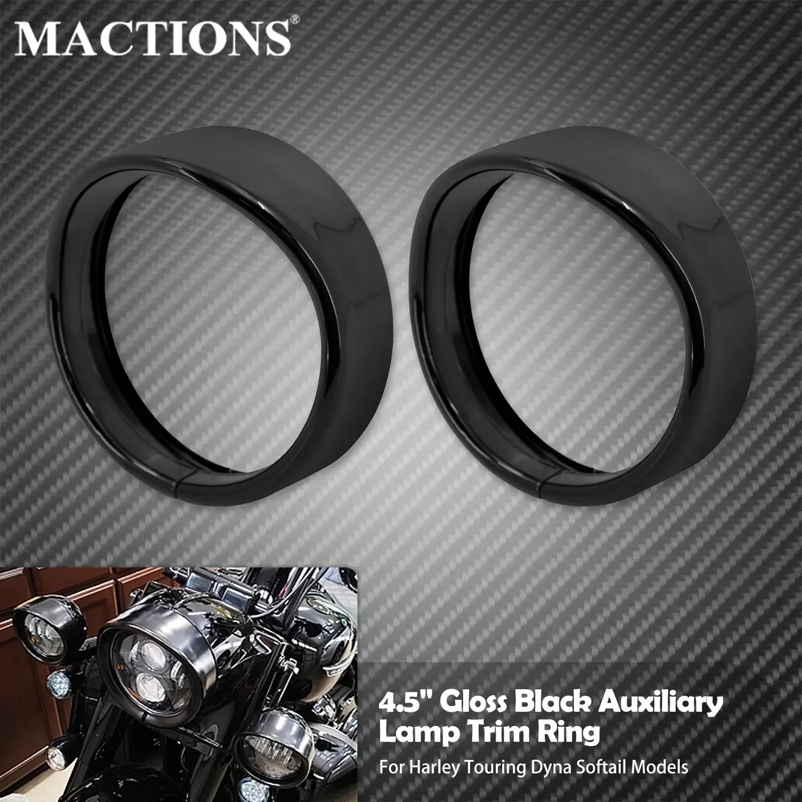 Motorcycle 4.5'' Visor Style Auxiliary Fog Light Trim Ring Cover Gloss Black For Harley Touring Road King Dyna Softail Sportster