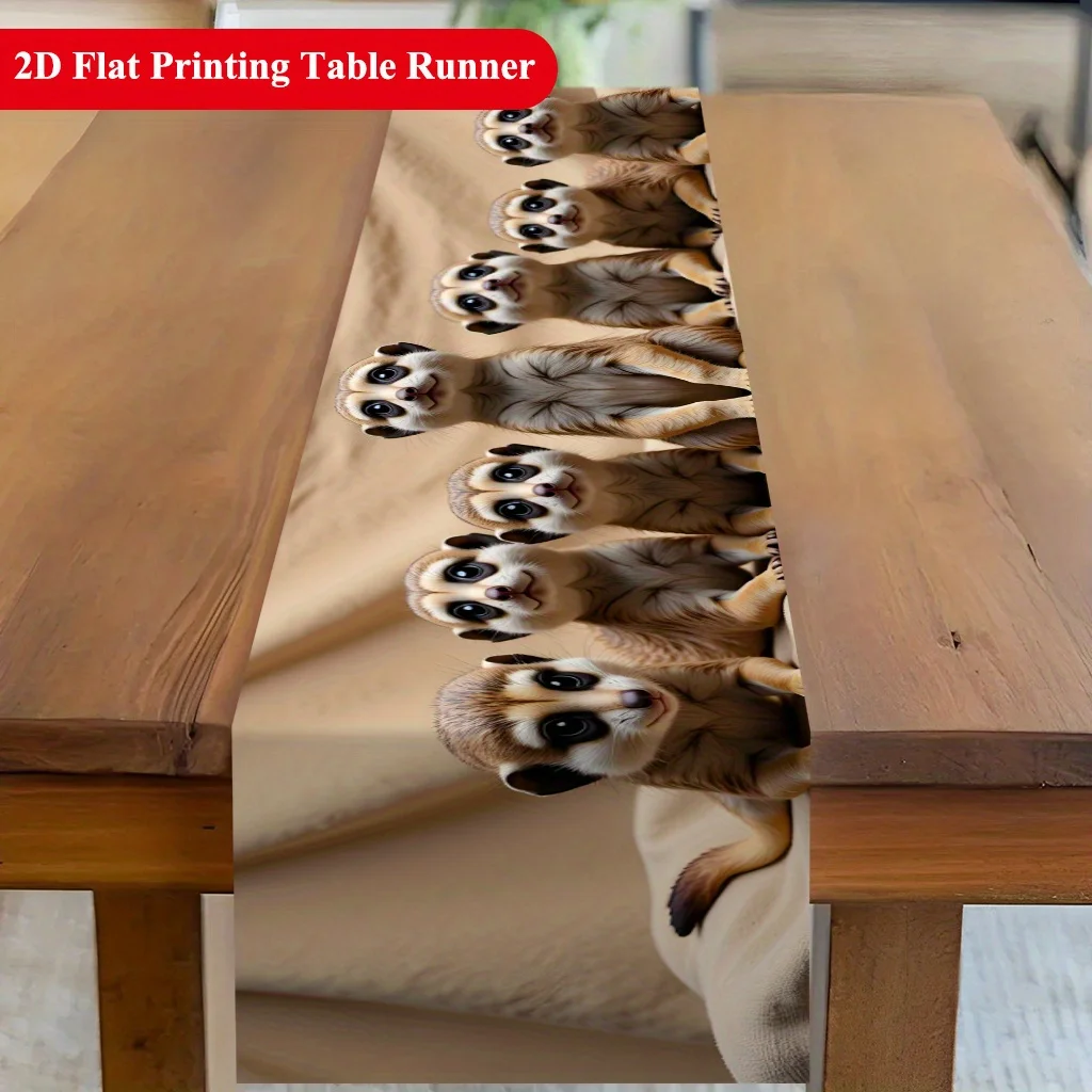 Cute Meerkat Group Photo Table Runner - Wildlife Nature Motif Decoration for Holiday Kitchen Dining Home Party