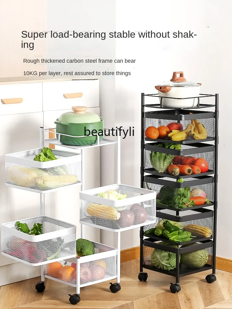 zqKitchen Trolley Rack Floor Multi-Layer Vegetable Mobile Rotating Vegetable Basket Snack Storage Rack