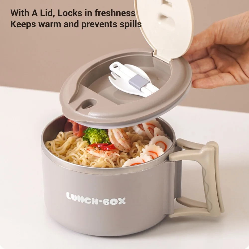 316 Stainless Steel Microwave Ramen Bowl Foldable Handle 1200ml Noodle Container With Lid Insulated Noodle Bowl For Picnics
