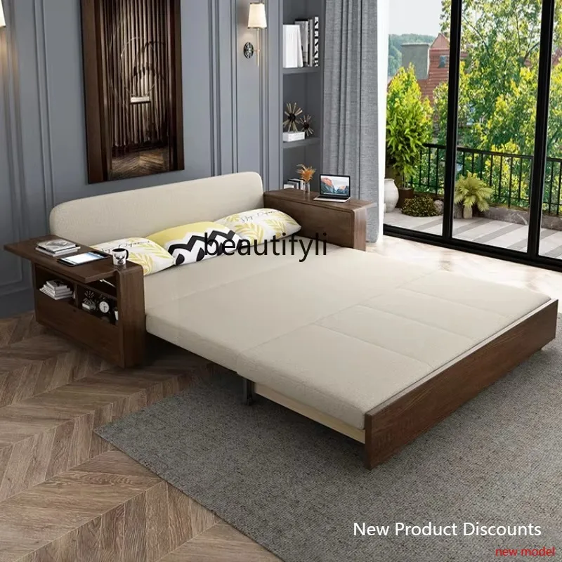 

LHY26 ss Foldable Sofa Bed Solid Wood Dual-Use Living Room Multi-Functional Small Apartment Storage Fabric Double Single