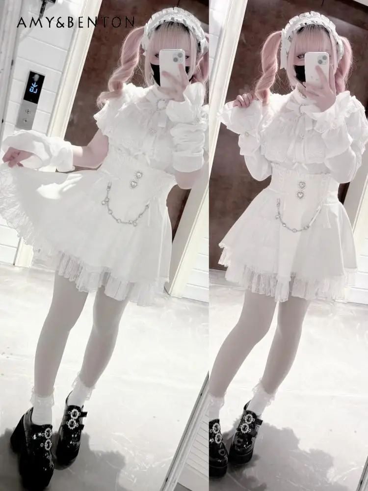 Mine Series Mass-produced Japanese Lace Cloak Heavy Industry Splicing Sleeves Short-sleeved Shirt Subculture Lolita Shirt Woman