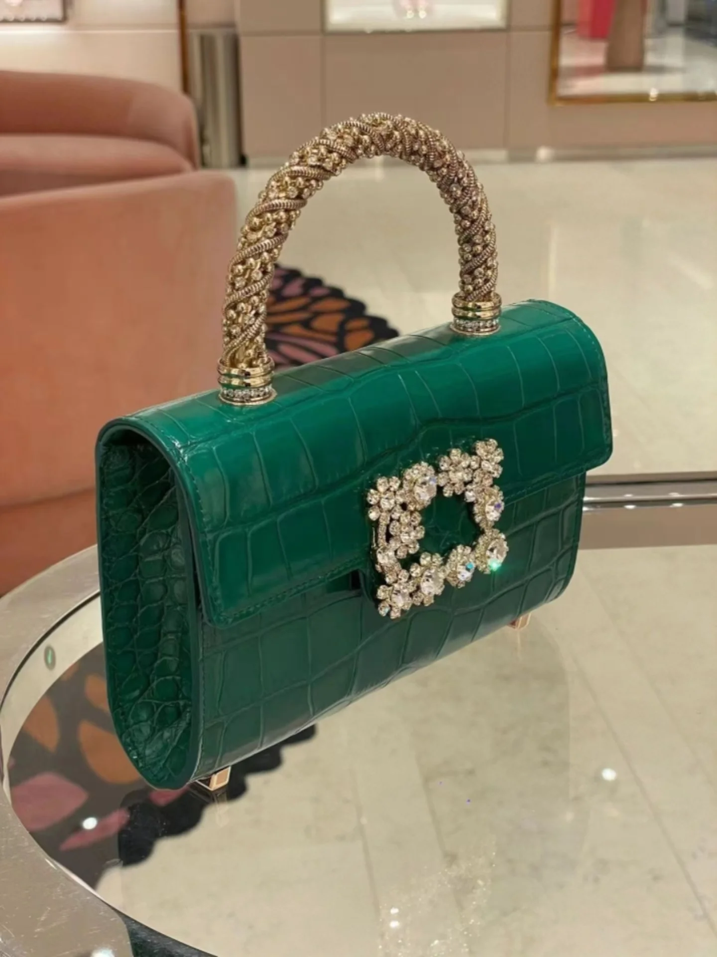 

Ele Crocodile Pattern Leather Handbag Women's oulder Crossbody Bag Late Night eup Bag Rv Bag Diamond Bule