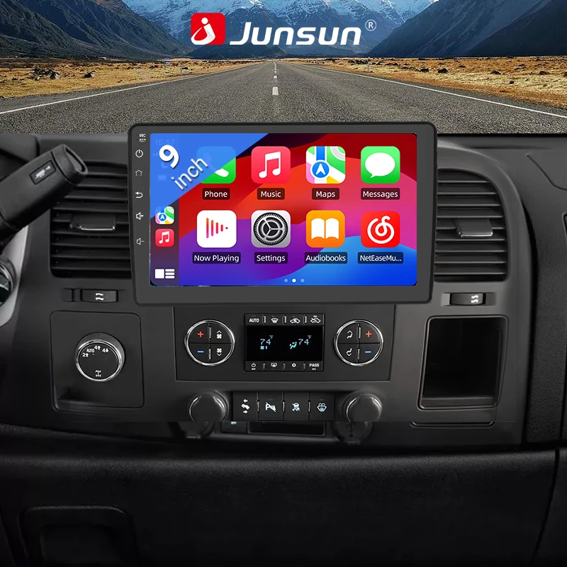 Junsun Android 15 Car Multimedia Player Touch Screen Head Unit Stereo Radio for GMC/Chevrolet Vehicles Built In Wireless Carplay Android Auto GPS Navigation Bluetooth 5.0 4G LTE 5G WiFi AI Voice Control
