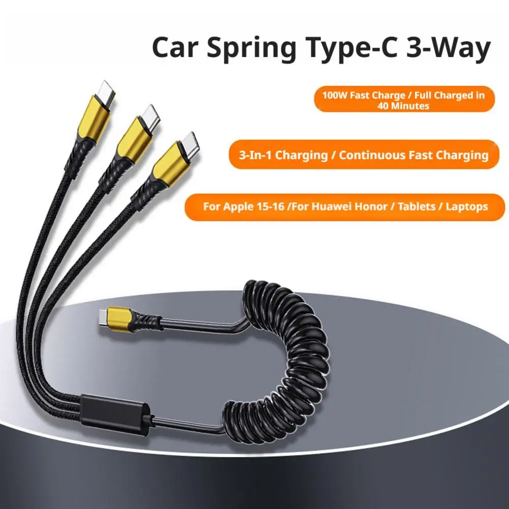 1.3m 3-in-1 Fast Charging Cable - 100W Super Fast Charge, Type-C To Multi, Compatible With Laptop Phone