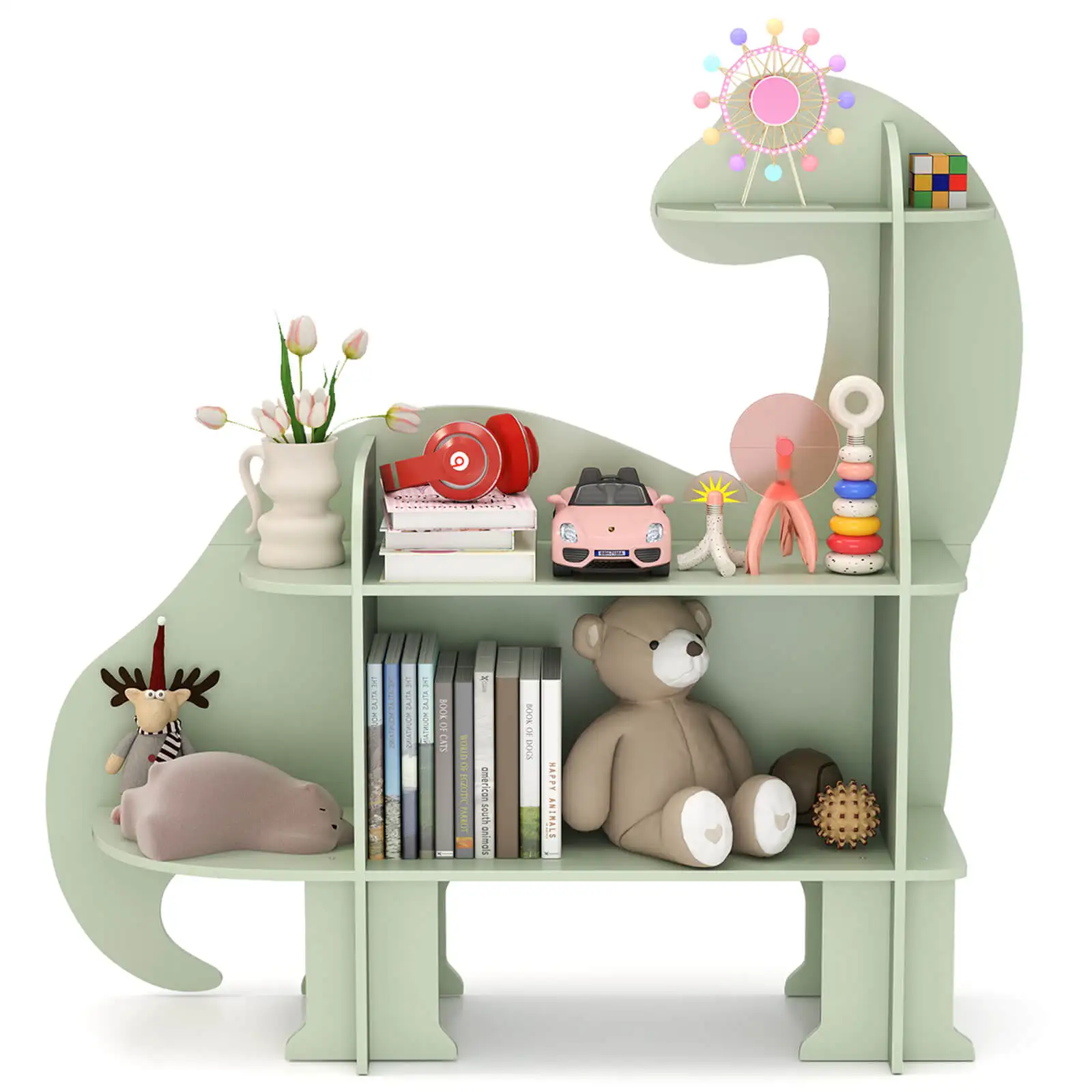 

3-Tier Dinosaur Kids Bookshelf Toy Storage Organizer Montessori Book Shelf