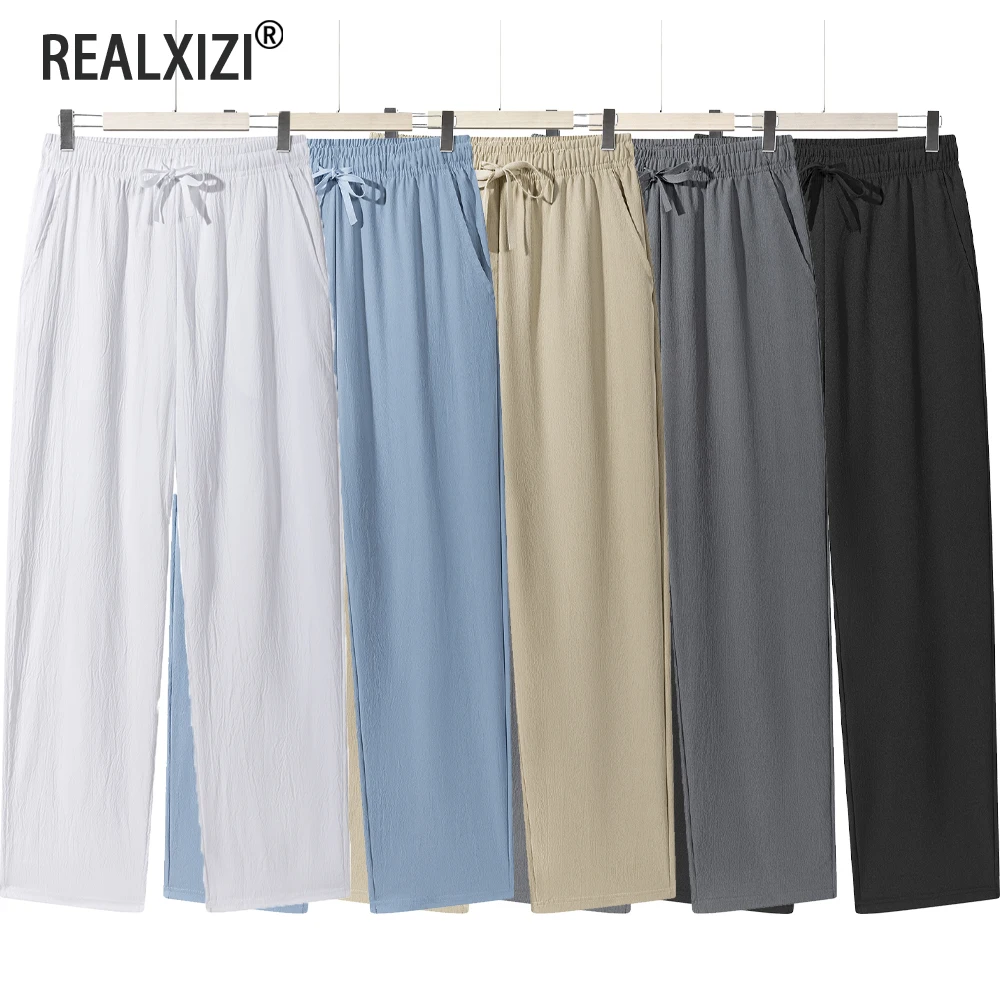 

Мужские легкие брюки, повседневные однотонные спортивные штаны, прямые дышащие мешковатые брюки с завязками, уличная одежда, мужские брюки