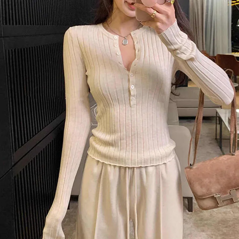 

Новый вязаный свитер с длинными рукавами, женские пуловеры, черный вязаный свитер с круглым вырезом, пуловер, женские топы Sueter Feminino, трикотажные изделия Q1629