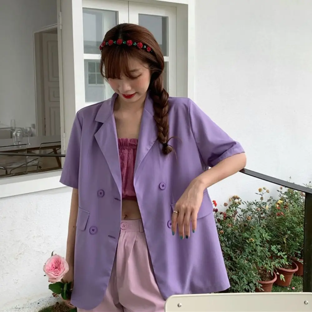 

V-neck Short Sleeve Suit Flip Collar Large Size Business Style Suit Coat Simple Thin Candy Color Women's Suit Top Spring Summer