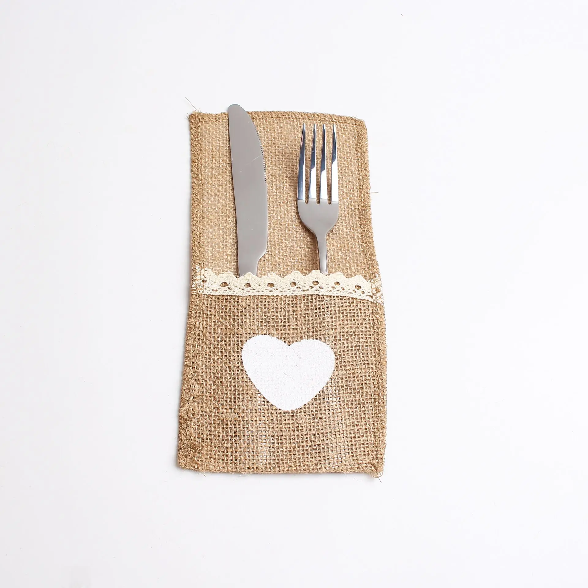10 Items Pocket Tablecloths for Cutlery in Rubber Lace, Knife Bag, Forks, Utensils, Rustic Cutlery Holder Vintage view 2