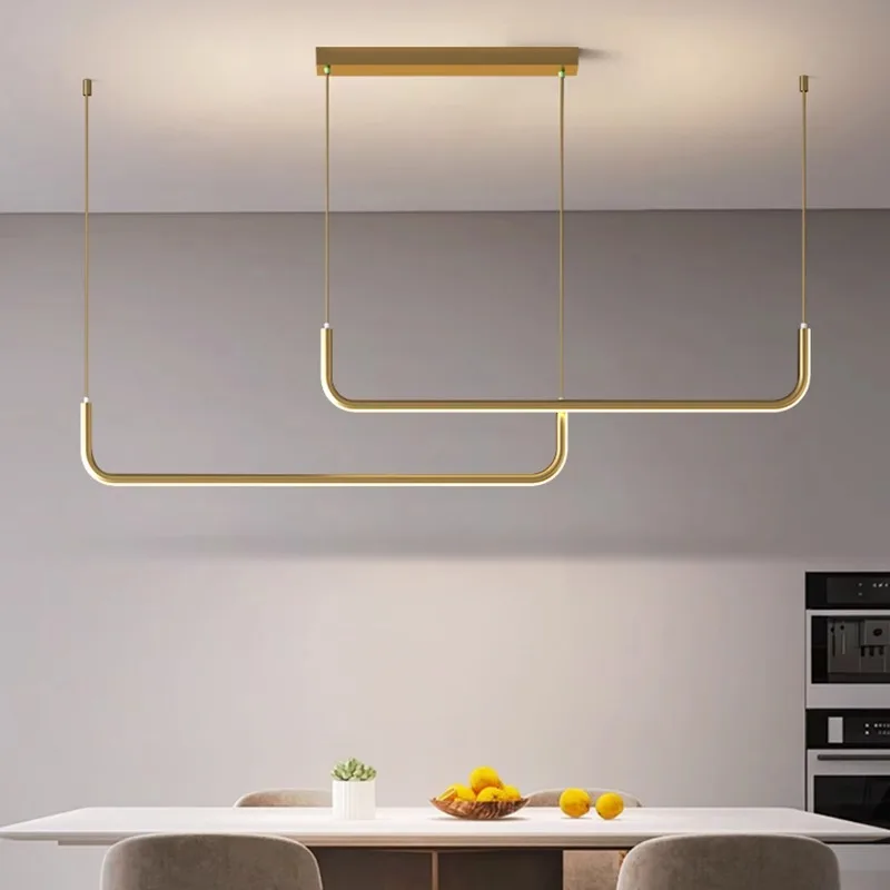 Minimalist Dining Pendant Lamp Modern Interior Home Decor Long Strip LED Hanging Chandelier Study Living Room Lighting Fixtures