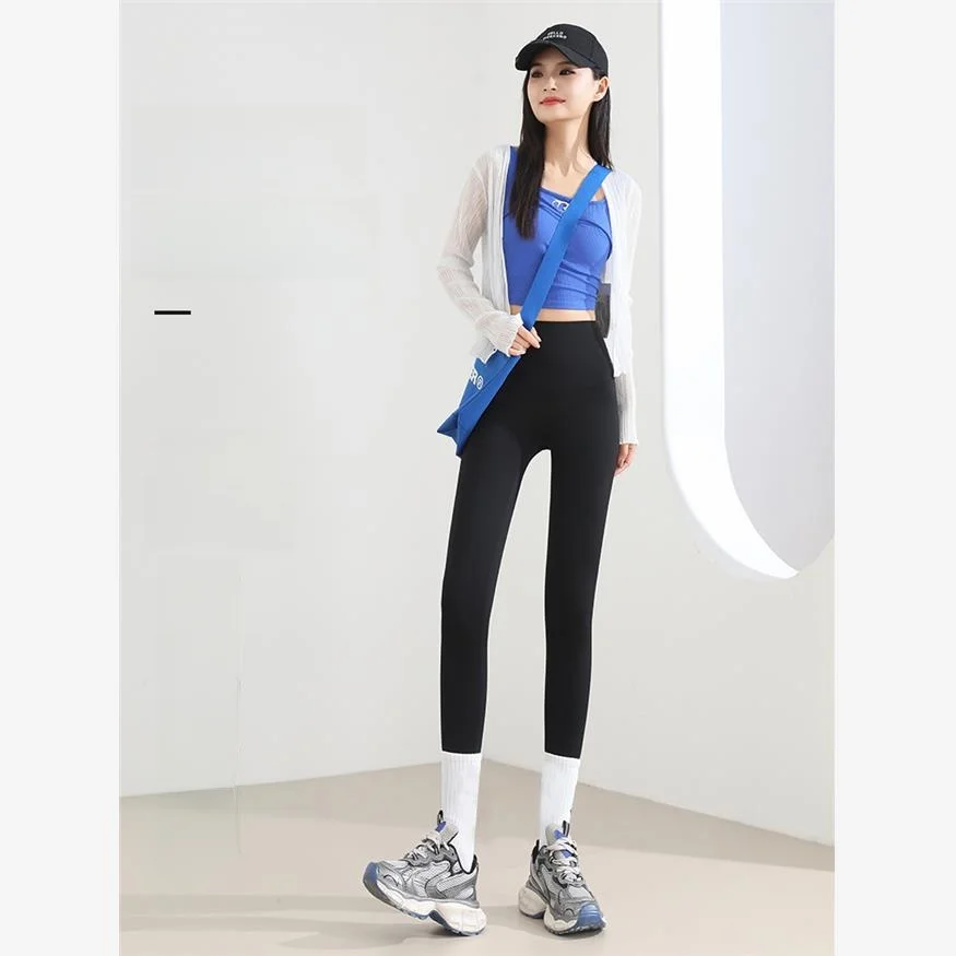 جديد 2025 ارتفاع الخصر سليم صالح تابوت الجلد اليوغا السراويل الأوروبية Sle هلام الخصر الربيع الصيف ملابس خارجية المرأة Faion