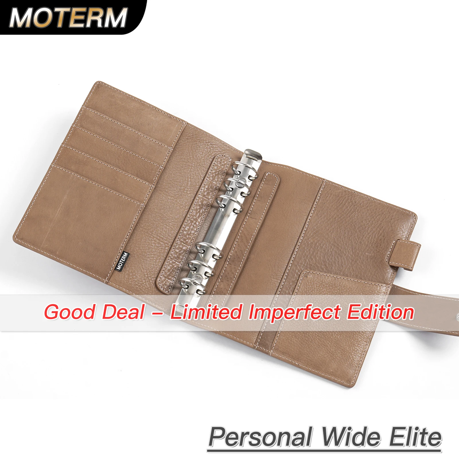 Limited Imperfect Moterm Personal Wide Size Elite Rings Planner without Big Back Pocket Vegetable Tanned Notebook with 25mm Ring