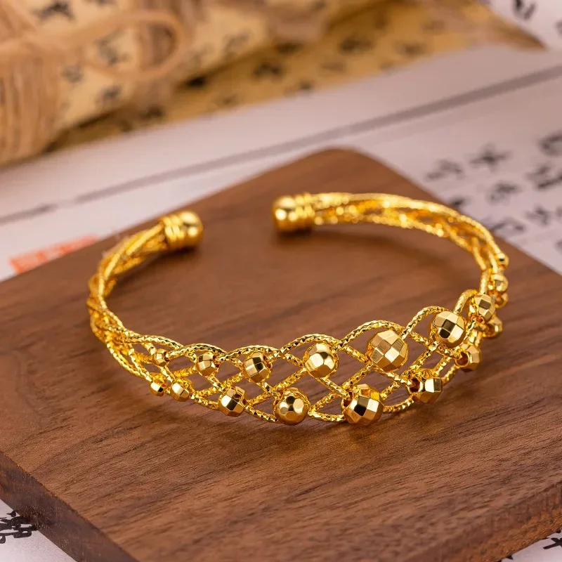 

9999 Real Gold 24K High-end Light Luxury Bohemian Flash Bracelet, Gold Niche Fashion Versatile Opening Bracelet