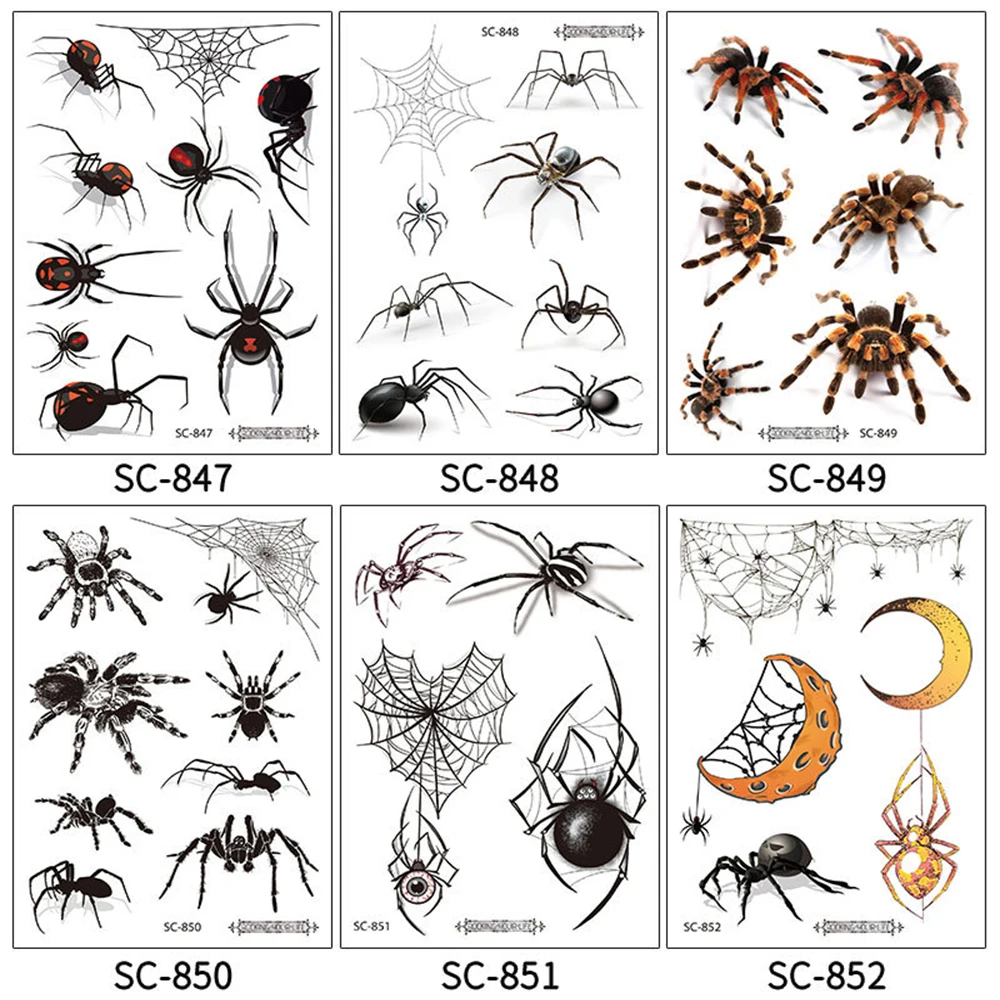 

Newest Cool Spider Tattoo Stickers 12 Different Styles Tatoo Stickers Waterproof Temporary Gradient All Saints' Day Tattoo Stick