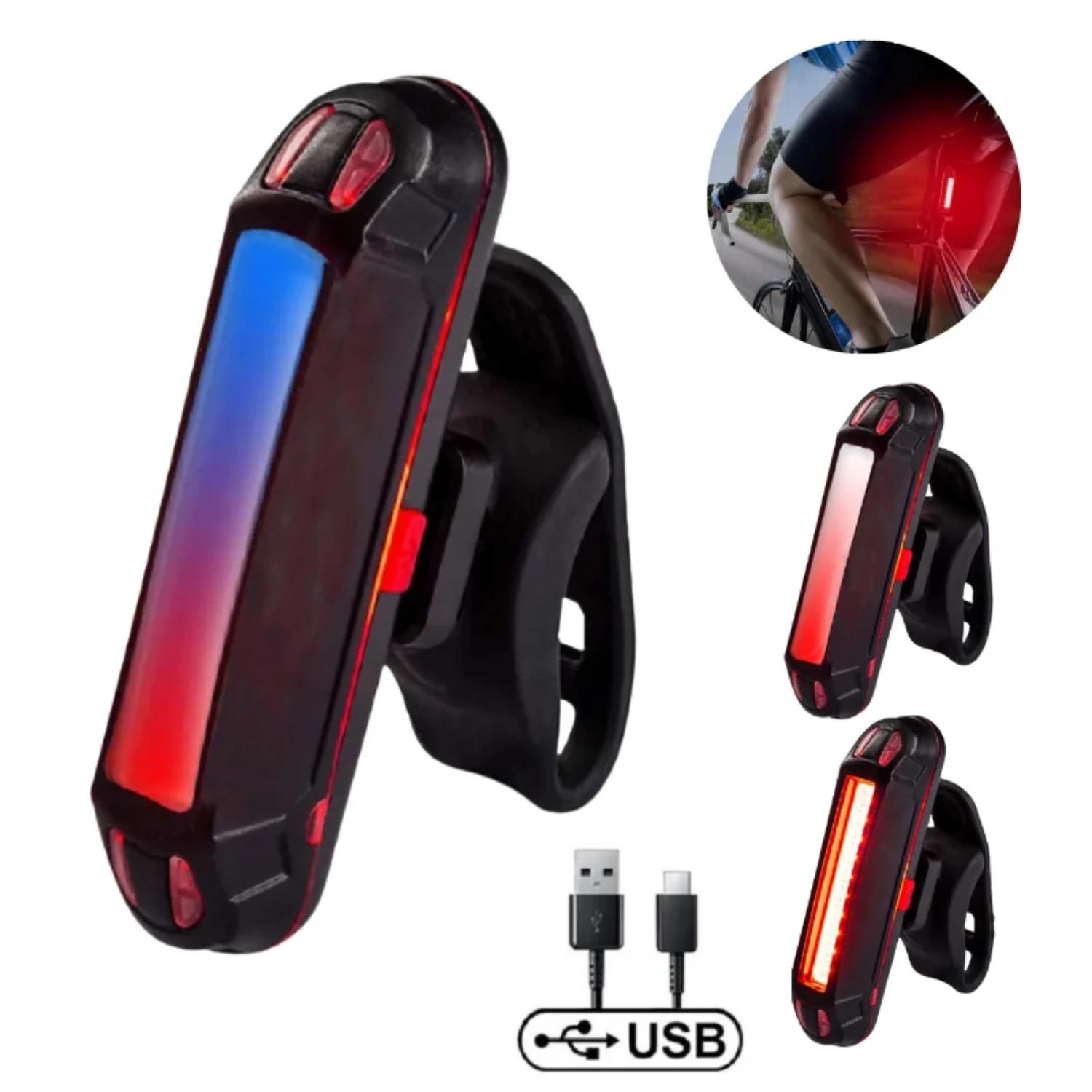 Bicycle Rear Light IPX-5 Waterproof USB Rechargeable  Safety Warning Lamp Bike Flashing Accessories Cycling Taillight Headlamp