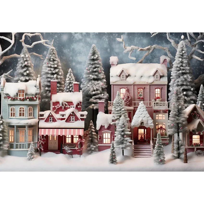 Mehofond Christmas Backdrop Winter Outdoor Snowy Candy House Xmas Tree Portrait Photography Background Photo Studio Photozone