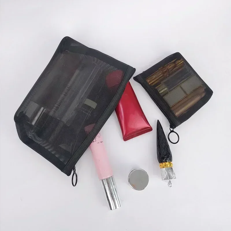 Estuche de maquillaje de malla transparente con cremallera para mujer, organizador de artículos de tocador, bolsas de viaje, bolsa de cosméticos de