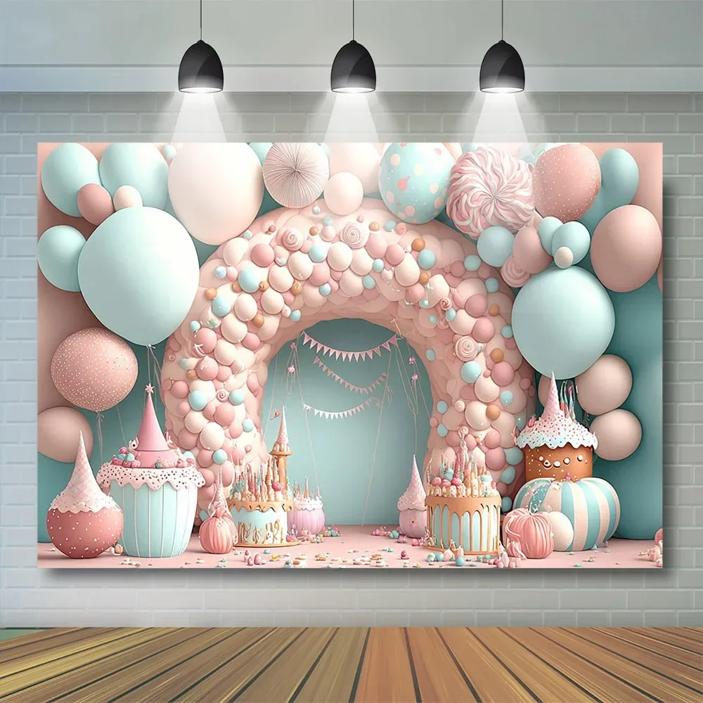 Pink Sweet Girl 1st Birthday Party Backdrop Balloon Decor Ice Cream Baby Shower Cake Smash Studio Photography Background Newborn