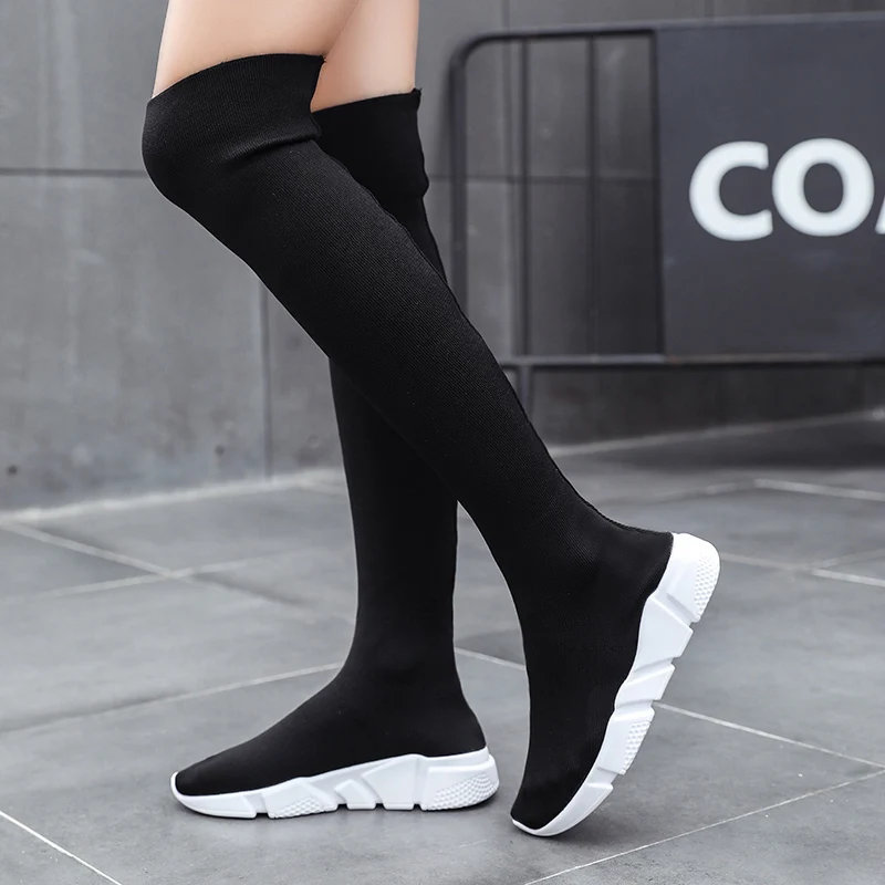 Buty damskie Trend Over The Knee Socks Shoes New Female Sex Fashion Flat Shoes Damskie długie buty dla kobiet Sneaker Body Shoes