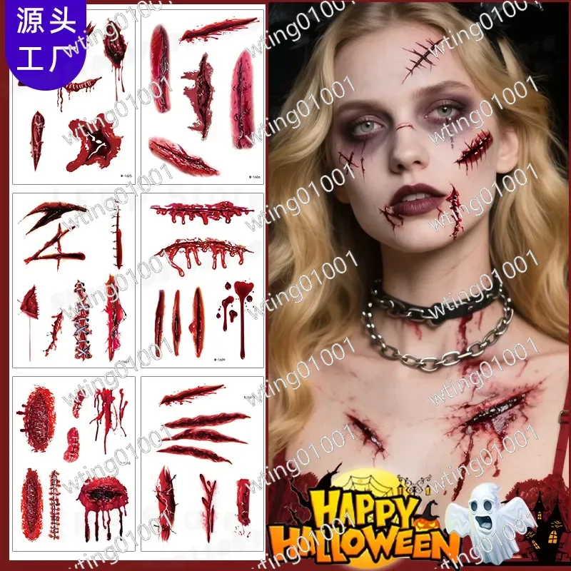 for Halloween Luminous Scar Tattoo Sticker Waterproof Sweatproof Wound Makeup Temporary Face Decal for Party Cosplay