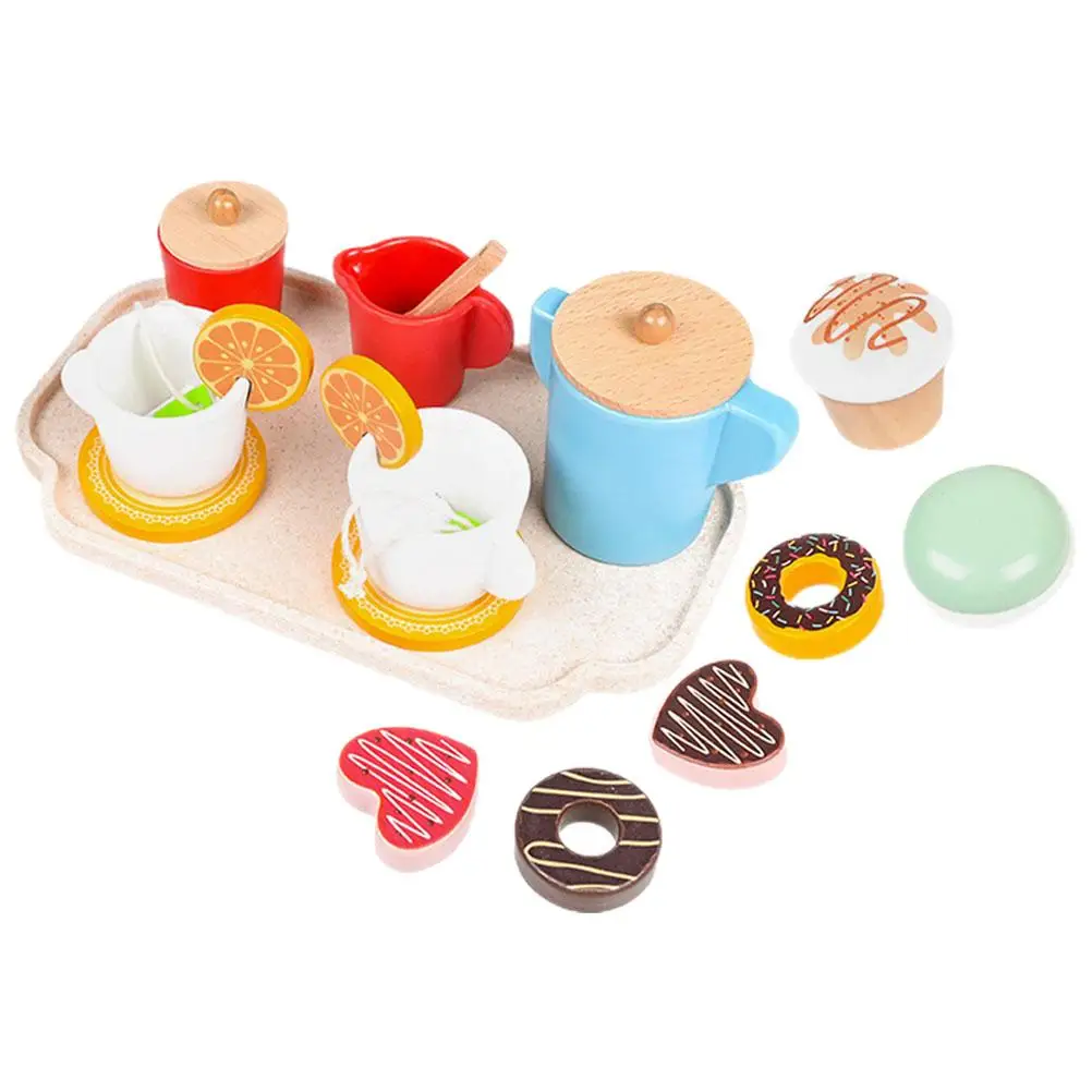 

Simulated Tea Set Kids Pretend Play Toy Wood Dessert Set Educational Intelligence Development Gift Idea Toddler Playthings