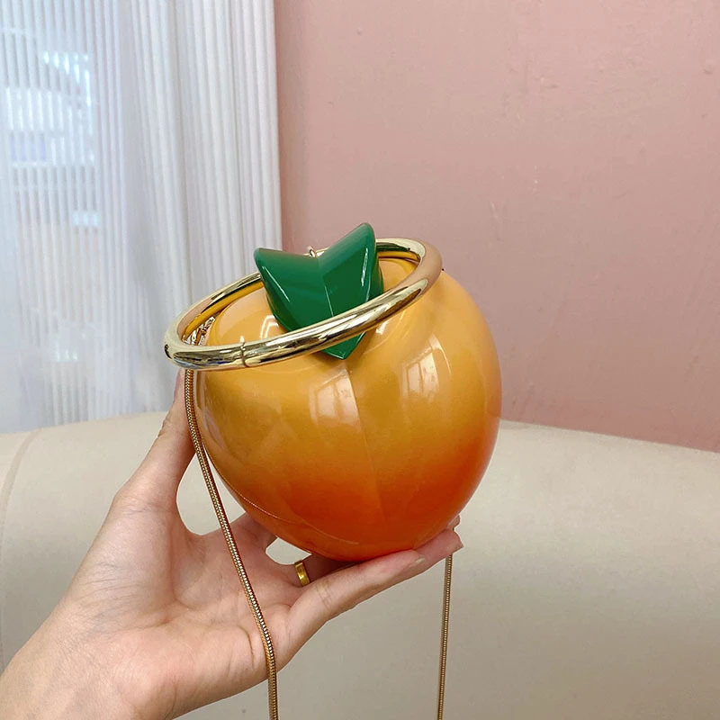 

Creative Women's Round Ring Handbag Multicolor Persimmon Peach Shape Girl's Chain Shoulder Bag Brand Evening Handbag Box Bag New
