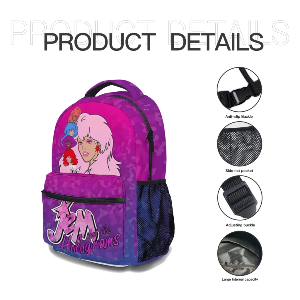 Jem and the Holograms Schoolbag For boys Large Capacity Student Backpack Cartoon High School Student Backpack 17inch