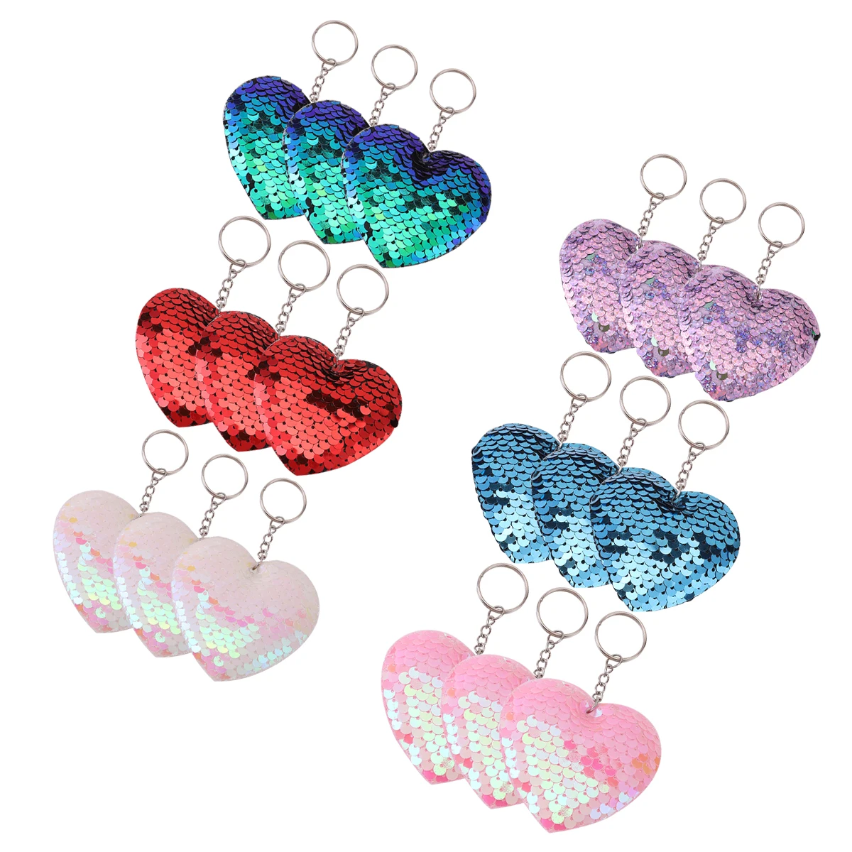 18Pcs Reversible Sequin Heart Keychain, Glittering Sequins Keyring For daily wear Party Favors, Backpack Luggage Bag Decorations